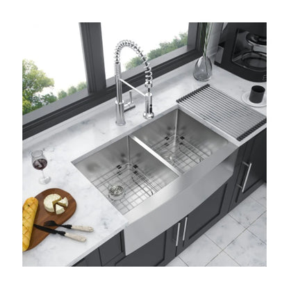 Luxury 33"x21"x10" 304 Stainless Steel Double Bowl Farmhouse Kitchen 10\" Deep Basin Waterfall Supplier Standing Single Bowl