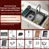 YITE Modern Square Single Bowl Flying Rain Waterfall High Pressure SPA Workstation Nano Surface Complete Kitchen Sink