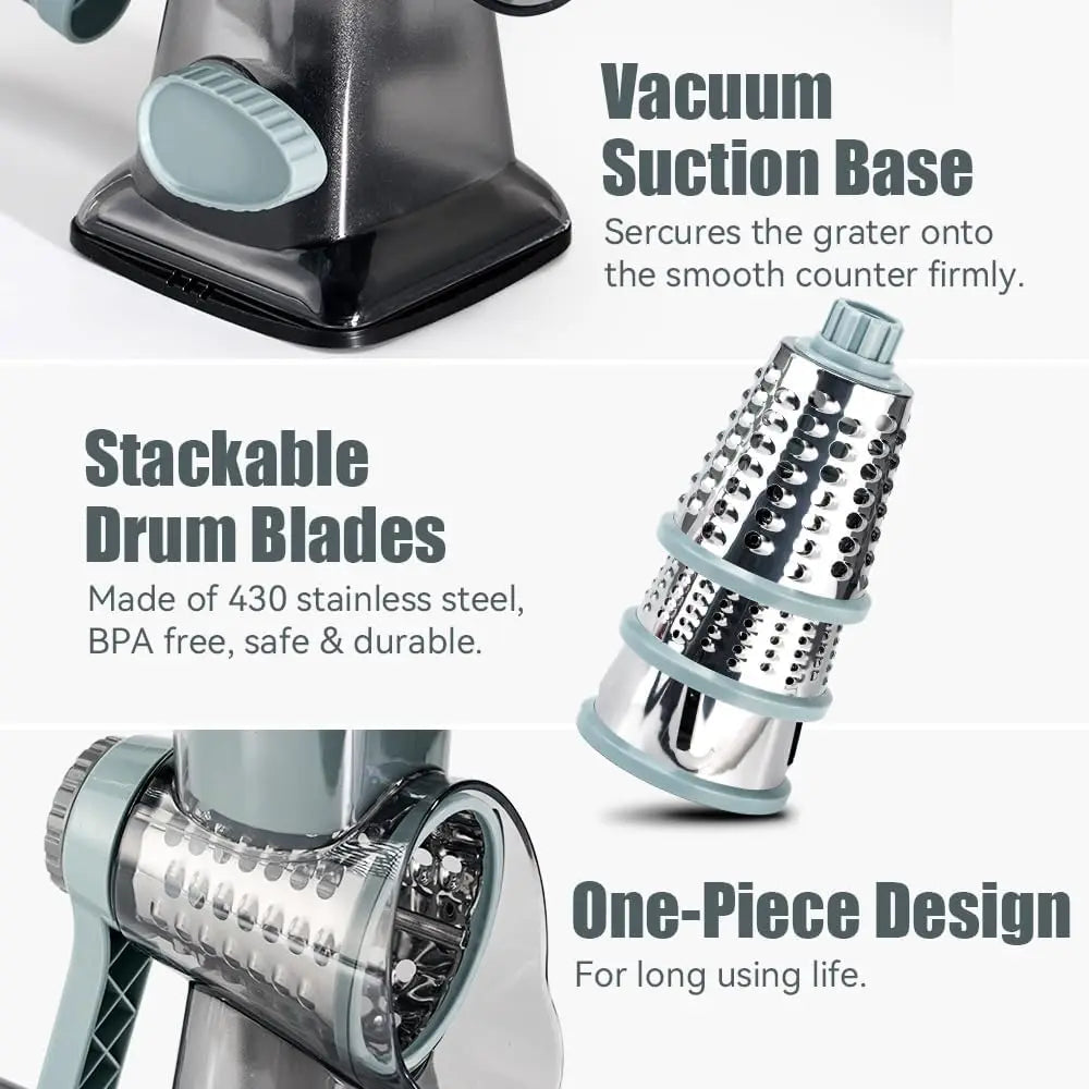 Rotary Cheese Grater with Handle  3 Changeable Blades for Cheese Potato Vegetable Cheese Shredder Slicer Grater for Kitchen