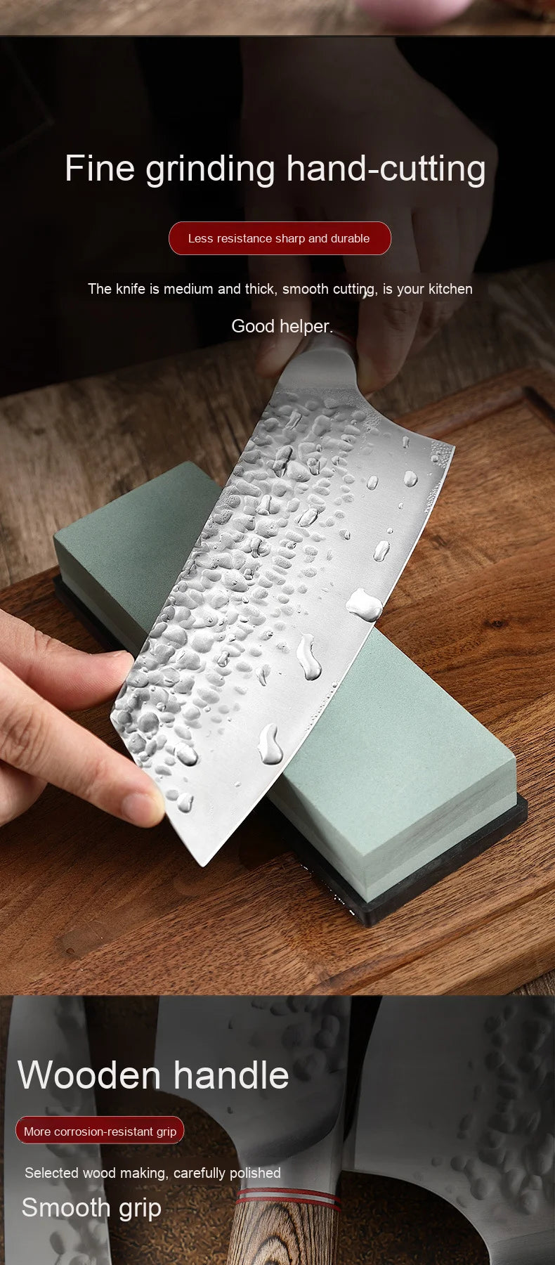 Conjunto de facas de chef de alta qualidade, faca para fruta forjada à mão e faca para corte de carne com cabo de madeira colorida.