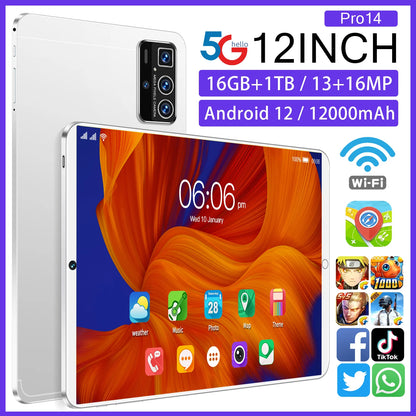 2025 Global 14 Pro Table PC Customized 16GB+1TB Android Tablet 12 inch Dual SIM Call Educational Android Table Pc