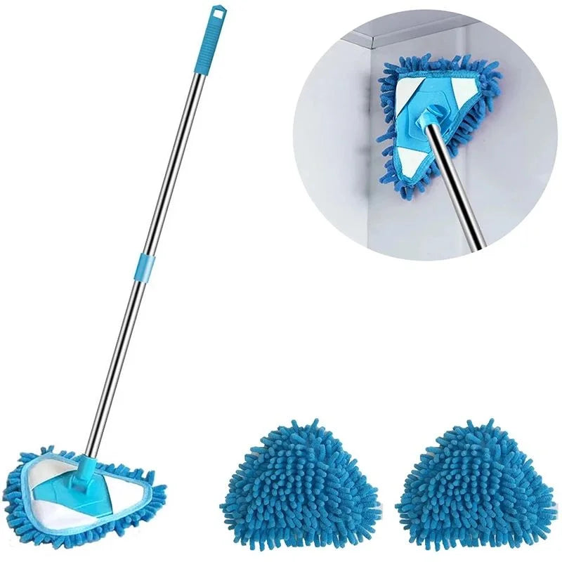 360 Degree Microfiber Dust Wall Mop Stick with Extensible Magic Handle Indoor Cleaning Flat Triangle Plastic Broom