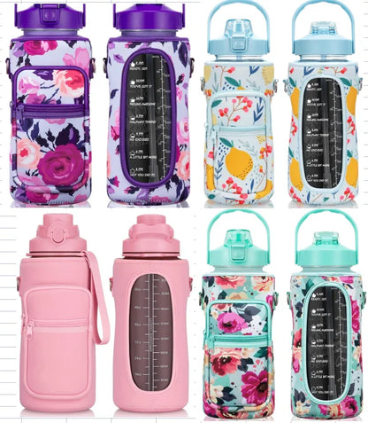 Garrafa de água infantil JZYZ School Fancy Bamboo de 1 galão (3,8 litros), livre de BPA, autolimpante, transparente, com proteção UV e capa protetora.