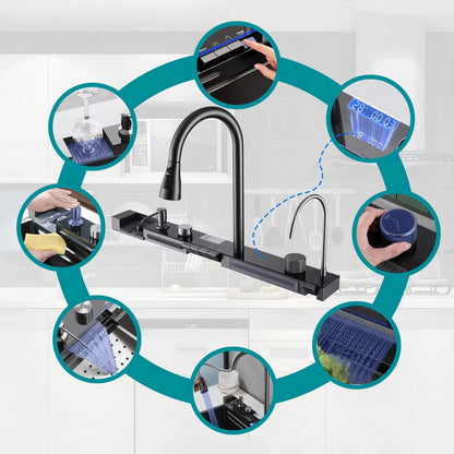 High Quality Modern Smart Multifunction Stainless Steel 304 Waterfall Sink Handmade Undermount Kitchen Counter Installation