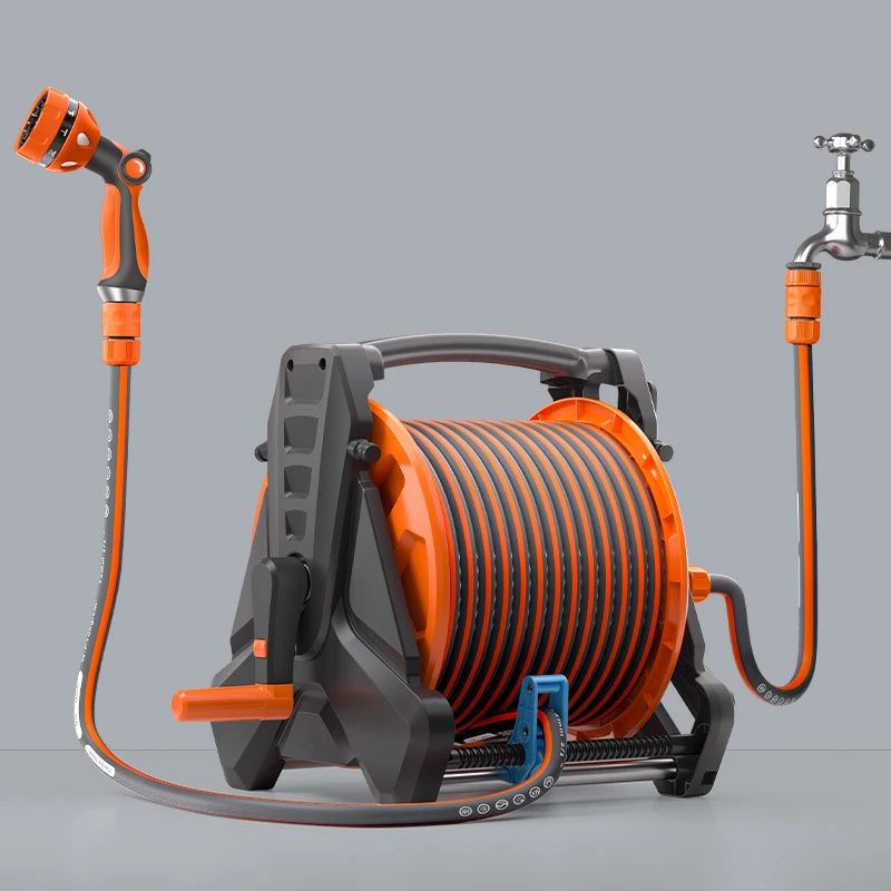 Equipamento de lavagem de automóveis e jardins de alta qualidade e grande procura: Enrolador de mangueira de jardim retrátil portátil com suporte para mangueira.