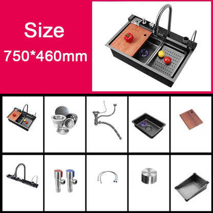 Gold SUS Smart Kitchen Sink Nano Stainless Steel Hand Made Kitchen Sink Waterfall Kitchen Sink With Digital Display