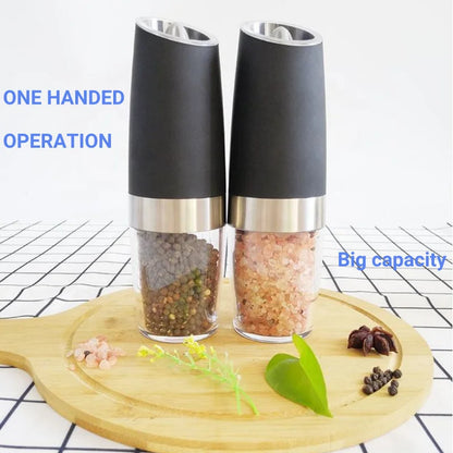 Low MOQ Battery Operated Pepper Mill Gravity Controlled Pepper Grinder with Transparent Chamber