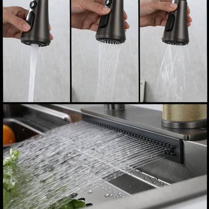 Popular 304 Stainless Steel Sink Kitchen 6846 Multifunction Large Rectangular Waterfall Sinks with Faucet