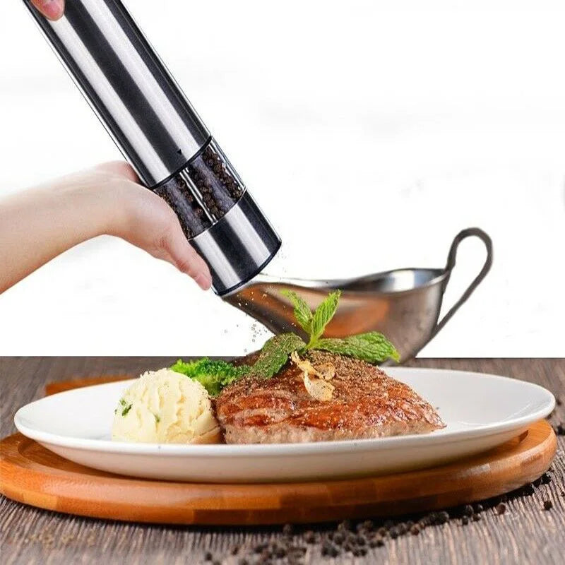 Moinho de especiarias para cozinha, automático, por indução, em aço inoxidável, alimentado por bateria, para pimenta e sal.