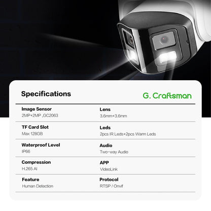 GA-B6DFD-M4G(AG) 4MP 180 Degree Panoramic Security IP66 ColorVu Night Vision Two Way Audio Outdoor CCTV Dome POE Camera