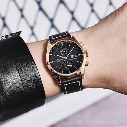 2024 New BENYAR Leather Men Quartz Wristwatches Luxury Brand 100M Waterproof Men Watch Military Sports Chronograph Watch for Men