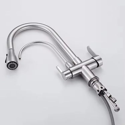 Modern Design Three-Way Mixer Kitchen Faucet with Pull Out Sprayer Water Purification Sink Faucet Featuring Brass Ceramic Filter