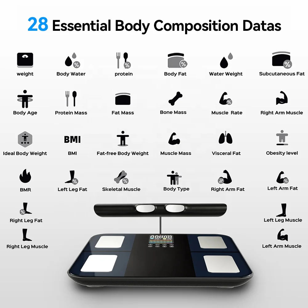 8 Electrode Smart Body Fat Scale Body Bmi Analysis High Accurate Digital Fat Weight Scale With App