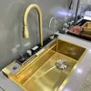Gold SUS Smart Kitchen Sink Nano Stainless Steel Hand Made Kitchen Sink Waterfall Kitchen Sink With Digital Display