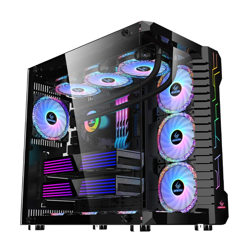 2021 ATX M-AXT RGB Fan LED Lights PC Gaming Computer Case Desktop
