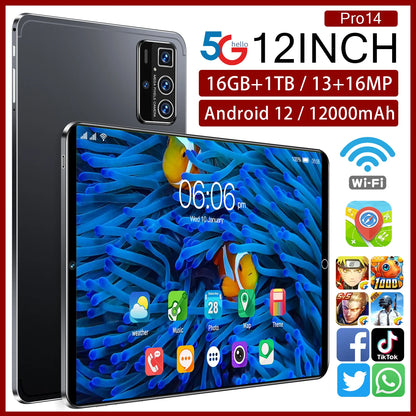 2025 Global 14 Pro Table PC Customized 16GB+1TB Android Tablet 12 inch Dual SIM Call Educational Android Table Pc