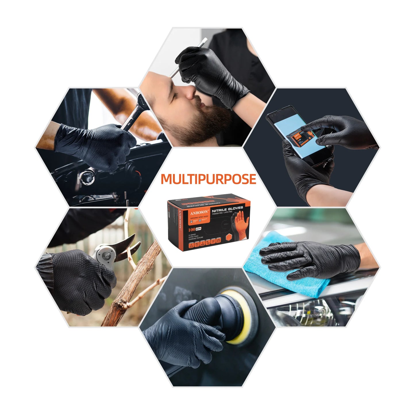 8mil Black Rubber Heavy Diamond Grip Disposable Industrial Working Gloves Nitrile Powder Free