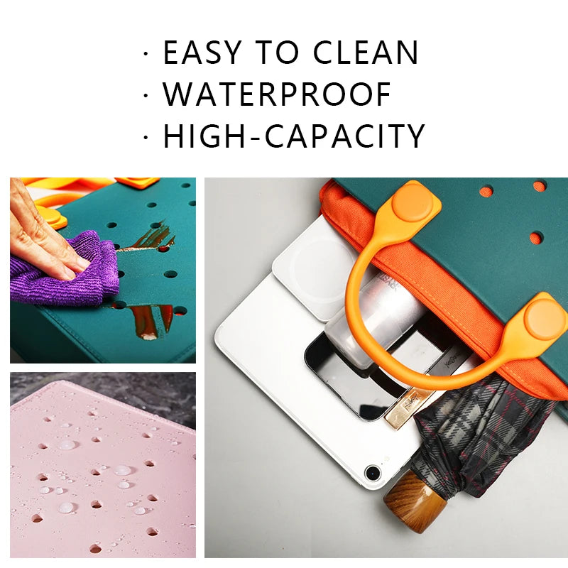 Fashion EVA Tote Bag for Women with Adjustable Strap Waterproof Laptop Handbag for Travel or School Clog Charm Handbag USA Stock