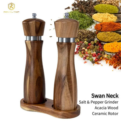 Stock Kitchen Spice Seasoning Mills 8-inch Manual Acacia Wood Salt and Pepper Grinder Wooden Set of 2 with Colour Box