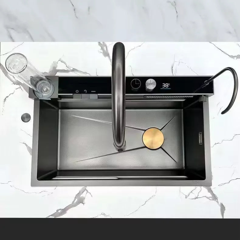 Hot Selling Sink Single Bowl Stainless Steel Handmade Kitchen With Waterfall Faucet Base Multifunctional Sink