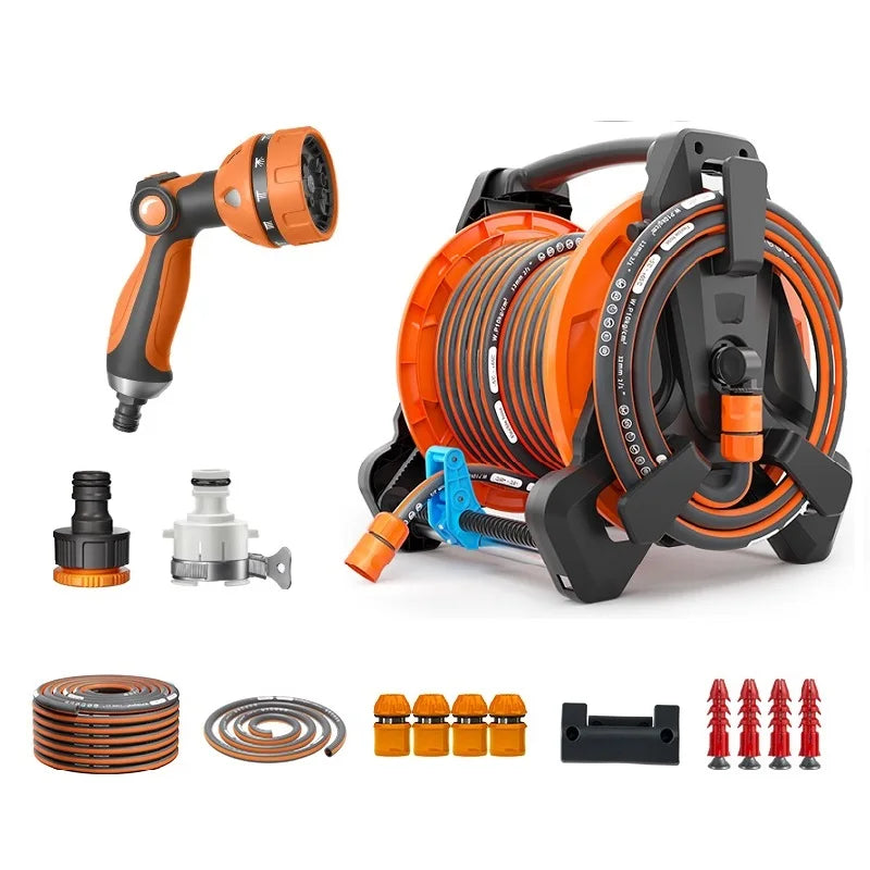 Equipamento de lavagem de automóveis e jardins de alta qualidade e grande procura: Enrolador de mangueira de jardim retrátil portátil com suporte para mangueira.