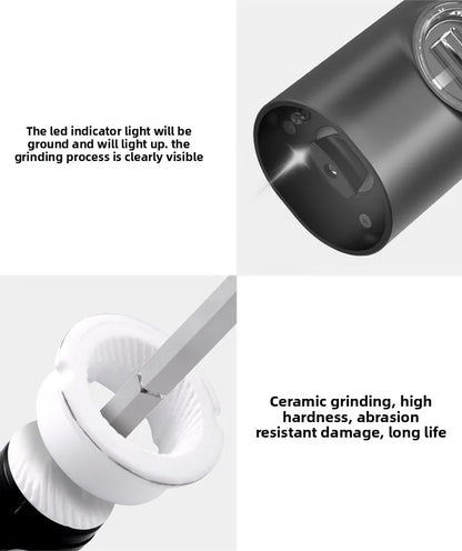 Fully Automatic Black Electric Pepper Grinder with Adjustable Coarseness Plastic Herb & Spice Seasoning Bottle