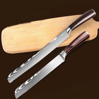 Stainless Steel Serrated Knife with Wood Pakkawood Handle for Baking Cutting Bread Meat Cake