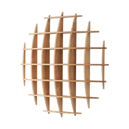 Custom Round Wall Mounted Curio Shelf - Chinese Style Solid Rubber Wood Display Rack for Tea Set/Living Room Decor