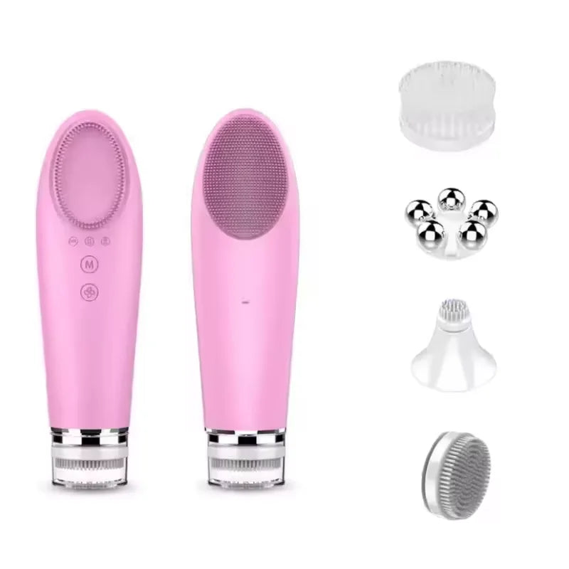 4-in-1 Waterproof Soft Silicone Electric Facial Cleansing Brush Multifunctional Face and Nose Cleaning Makeup Cleaner