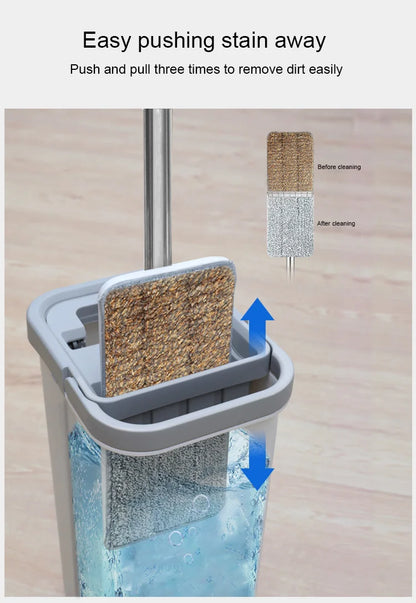 Swivel Handle Mops and Brooms Household 360 Degree Hand Free Flat Microfiber Squeeze Mop Bucket