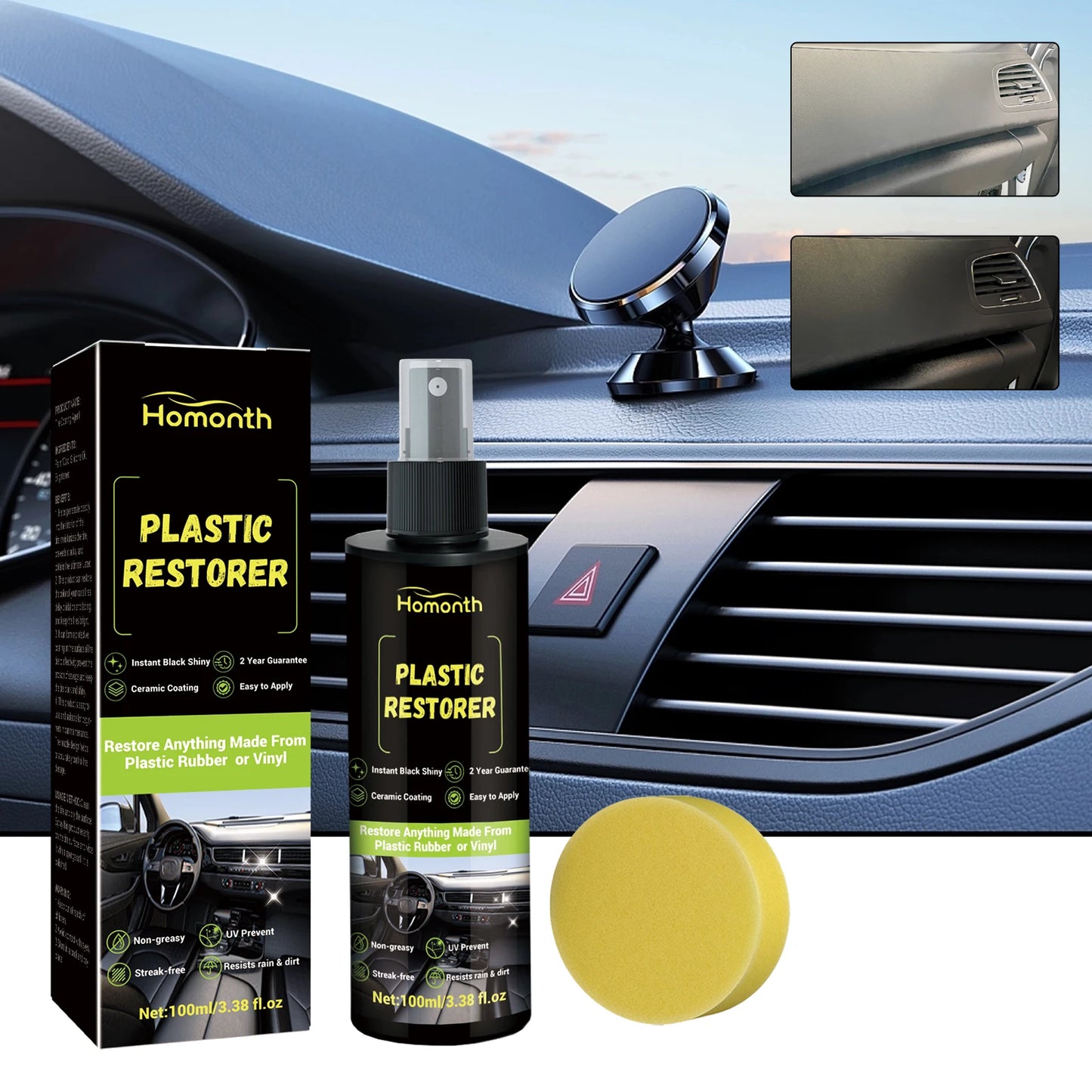 Homonth Car Care Equipment Plastic Restorer - Agente de Revestimento Descontaminador à Prova de Poeira para Limpeza de Botões de Bancos Interiores