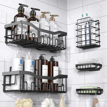Metal Adhesive Shower Organizer Shelves for Bathroom&Kitchen,No Drilling Large Capacity Rustproof Bathroom Organizer