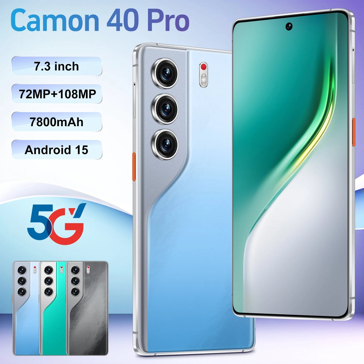 Camon 40 Pro 5G Smartphone Original Unlocked 7.3-Inch HD Display 90Hz Refresh Rate 4G/5G Dual Card Decacore Mobile Phone