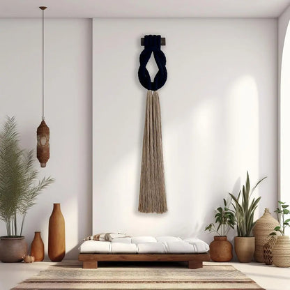 Handmade Black Knotted Design with Long Tassels Minimalist Macrame Wall Hangings Set for Kids' Room