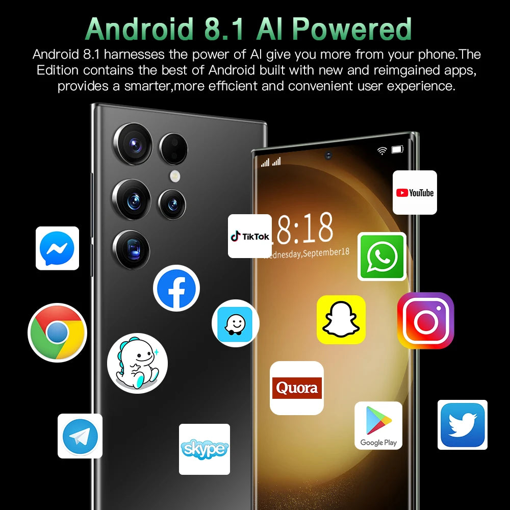 Smartphone S23 Ultra de 6,8 polegadas com Android 8.1, processador quad-core, ligação LTE, ecrã HD e 3+64 GB de armazenamento a um preço acessível.