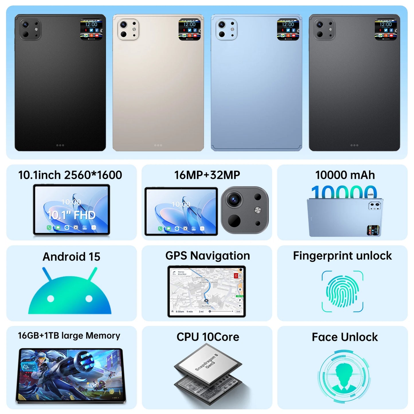 Hot Selling 10.1 Inch Pad Pro 13 Octa Core Android 15 Ram 8gb Rom 128Gb Tablet With Sim Card Business Tablet for Professional