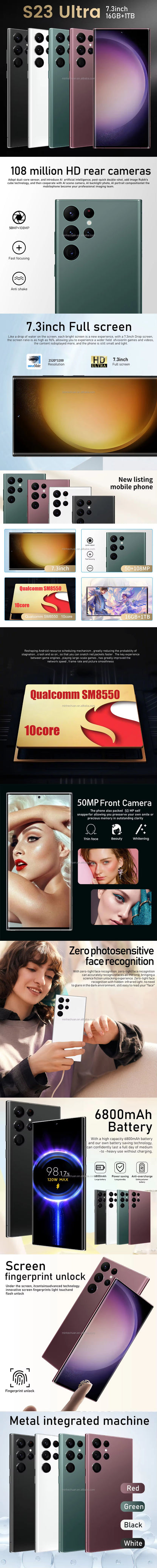 Hotselling Galaxy S24 Ultra Android Phone S-Pen 3+64GB Fast Charging 4G WIFI 6.8 Inch Gaming Screen Smartphone Mobile Phone LTE