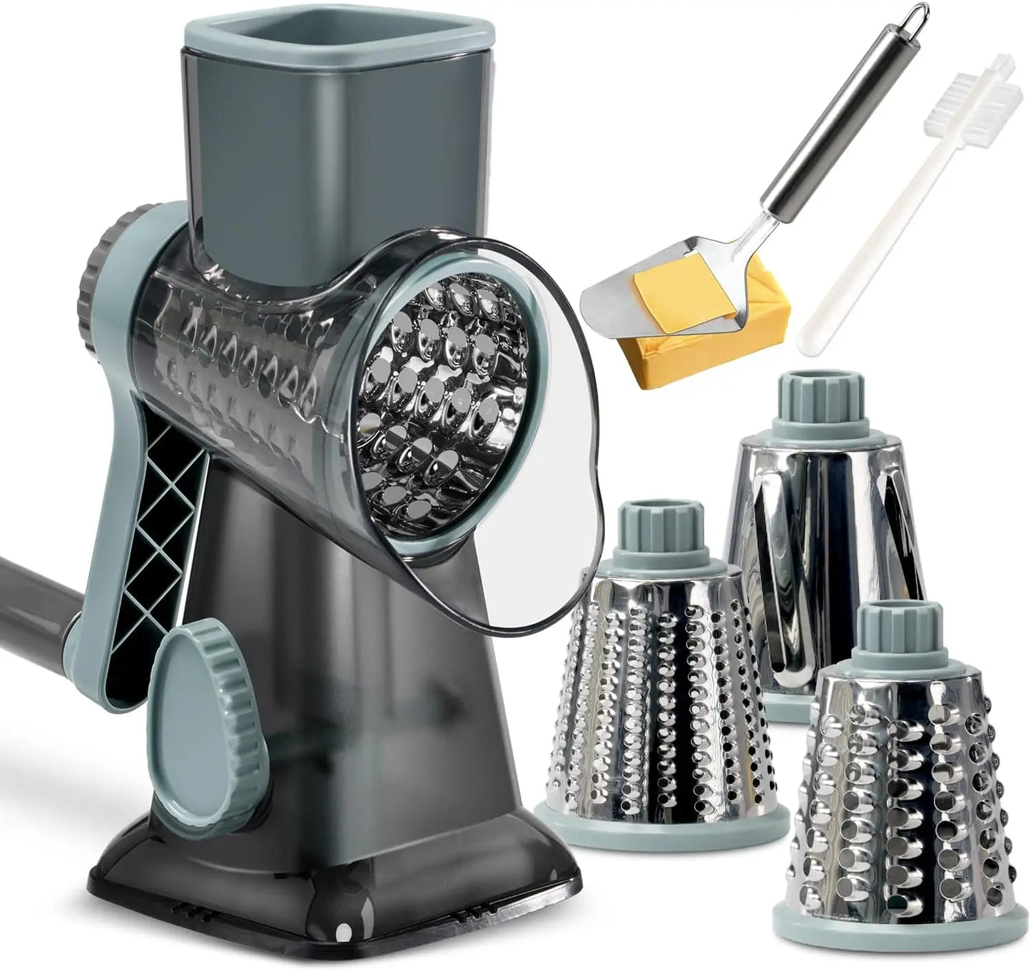 Rotary Cheese Grater with Handle  3 Changeable Blades for Cheese Potato Vegetable Cheese Shredder Slicer Grater for Kitchen