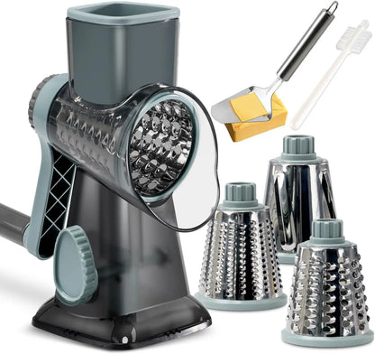 Rotary Cheese Grater with Handle  3 Changeable Blades for Cheese Potato Vegetable Cheese Shredder Slicer Grater for Kitchen