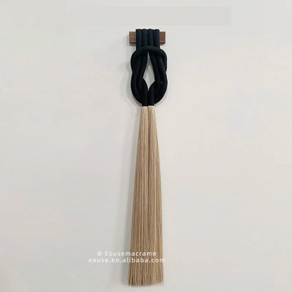 Handmade Black Knotted Design with Long Tassels Minimalist Macrame Wall Hangings Set for Kids' Room