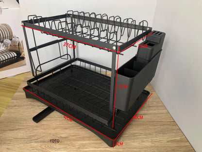 YOTO Modern Dish Rack Space-Saving 2-tier Dish Drainer Organizer Drainboard Set Folding Drying Rack Drainer Cutlery Drainer