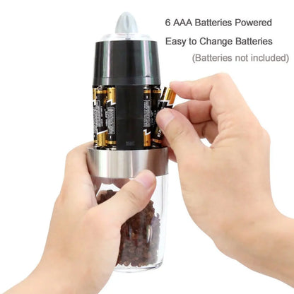 Electric Gravity Salt and Pepper Grinder Set Spice Jar Rechargeable Black Pepper Mill Grinder with Blue Light and Stand