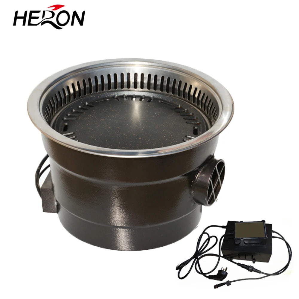 High Quality Round Shape Stainless Steel Indoor Restaurant Equipment Downward Exhaust Smoke Electric BBQ Grill