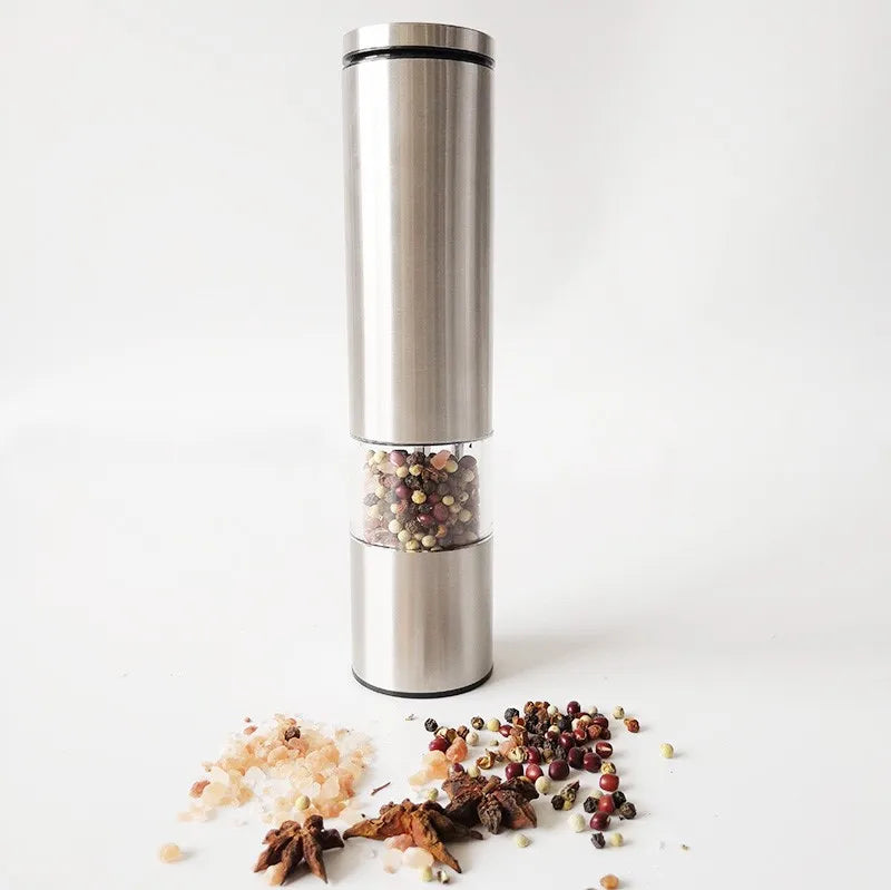 Low MOQ Battery Operated Pepper Mill Gravity Controlled Pepper Grinder with Transparent Chamber