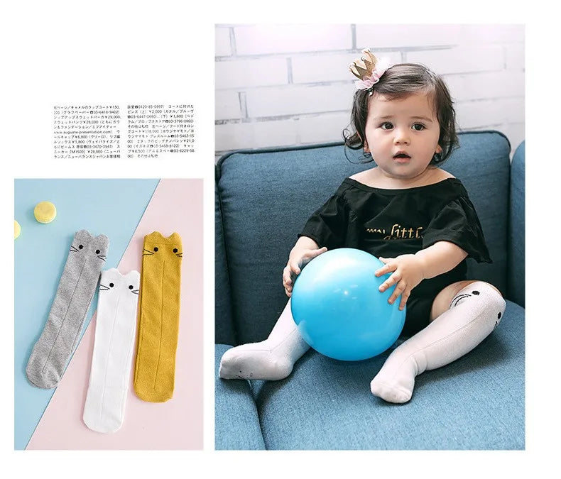 BONYPONY Cartoon Cute Kids Cotton Socks  Baby Cotton Socks Knee High Long LegWarmers Boy GirlS Children Long Socks