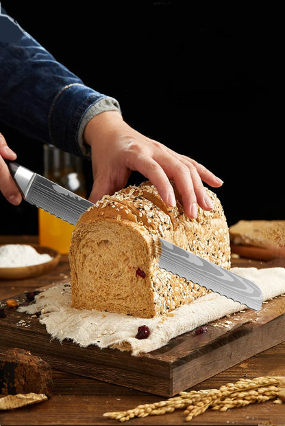 8-Inch Stainless Steel Serrated Bread Slicing Knife Pakka Wood Handle Baking Meat Cutting Cake Preparation Knives
