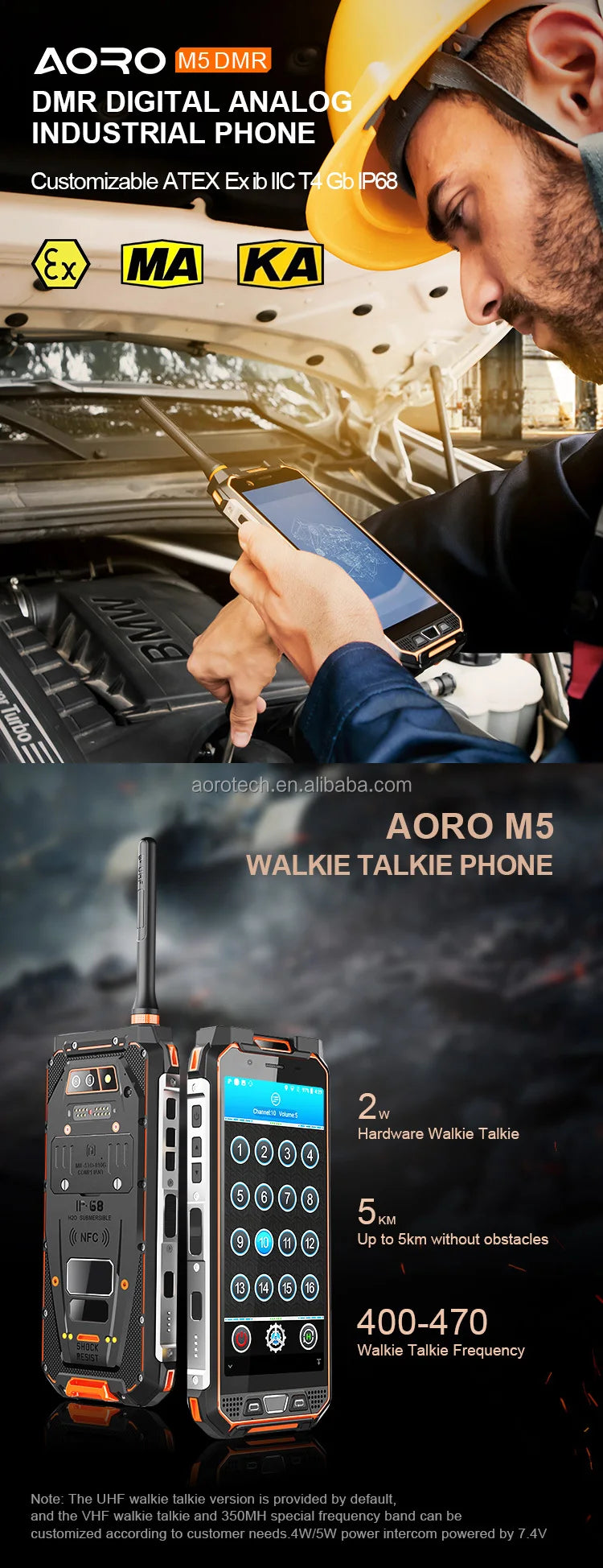 Explosion Proof Intrinsically Safe Zone 2 ATEX IP68 Waterproof Smartphone with NFC QWERTY Keyboard LTE/GSM/CDMA Compatibility