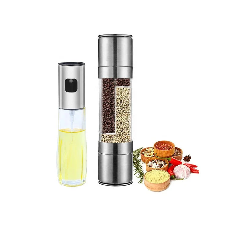 Wholesale Kitchen Barbecue  Oil Spray Bottle Olive Oil and Vinegar Jars Dispenser Sprayer With Salt Pepper Grinder