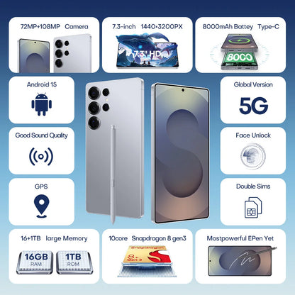 2025 New Design Fold S25 Ultra 5G Android 14 Smart Phone Hot Selling 16+1TB Huge Memory CDMA LTE Cellular Global Version English