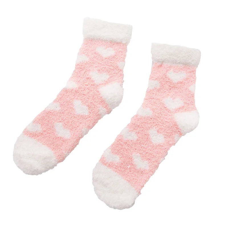 Heart Flanged Flat Women's Socks Rolled Edge Crew Cute Lovely Women's Sleeping Socks Fluffy Bed Sock for Women